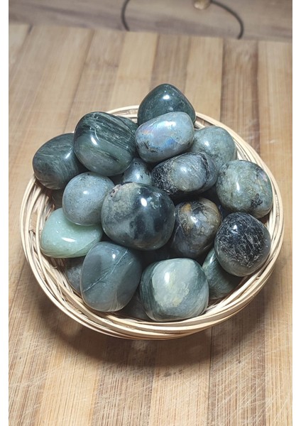 Yeşil Labradorit Taşı Ham Tamburlu Kütle 1 Adet, Doğal ve Güzel Taş