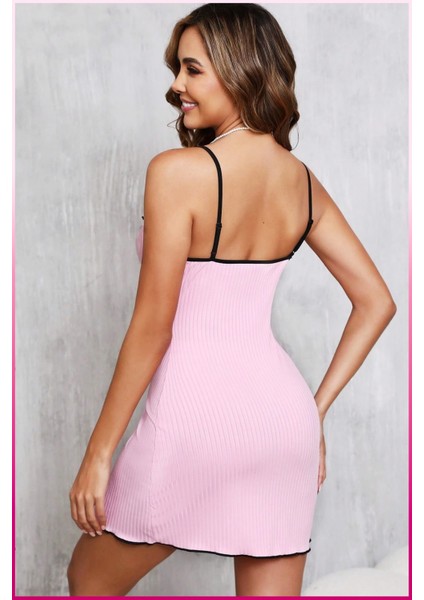 La Vıor Style La Vıor Kadın Pembe Ev Giyim Uyku Takımı Gecelik Elbise fırsatları