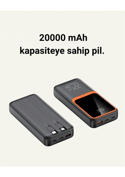 Ds-Derin 20.000 Mah Powerbank – 22.5W Hızlı Şarj, Çok Kablolu, Dijital Göstergeli