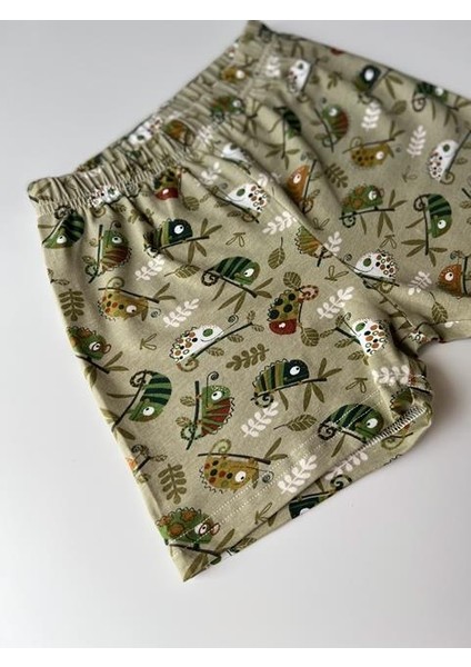 Yeşil Bukelamun Desen Yazlık %100 Pamuk Şort modelleri