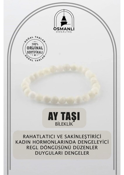 Doğal Ay Taşı Bileklik, 6 Mm, Sertifikalı, Şık ve Enerjik Takı Seçeneği