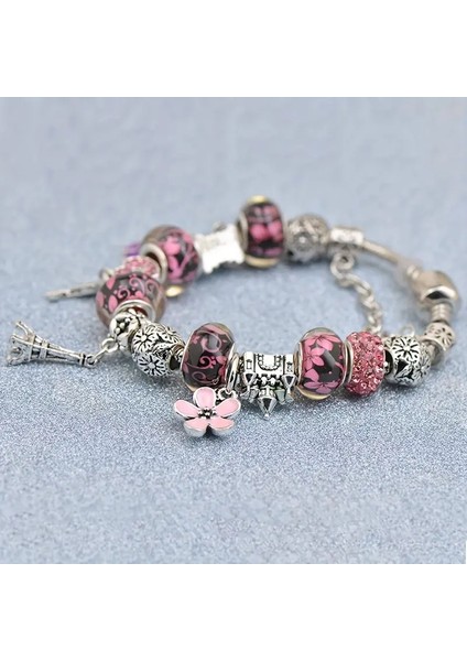 Pandora Tarz , Trend Eyfer Kulesi Yonca, Mor Charmlı Gümüş Bileklik, Ahşap Kutu Içerisinde modelleri