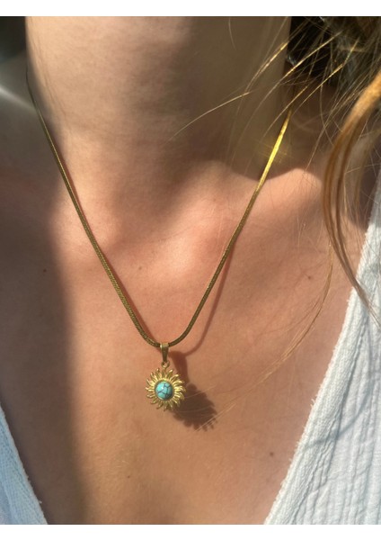 Turkuaz Detay Italyan Çelik Güneş Gold Kolye fiyatları
