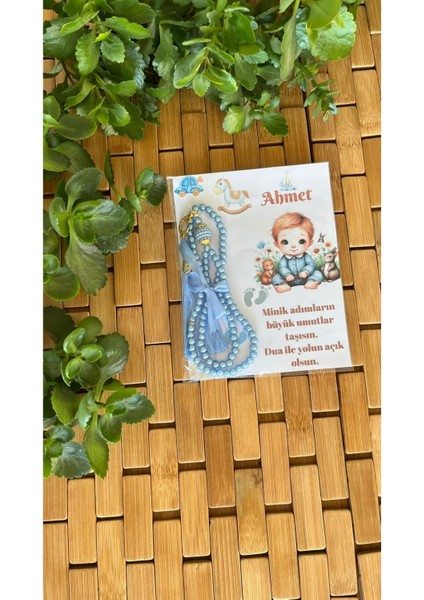 Isme Özel Kart Tespih Hediyelik - 20 Adet - Bebek Mevlüdü, Doğum, Sünnet, Hoşgeldin Bebek