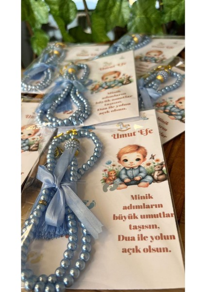 Isme Özel Kart Tespih Hediyelik - 20 Adet - Bebek Mevlüdü, Doğum, Sünnet, Hoşgeldin Bebek