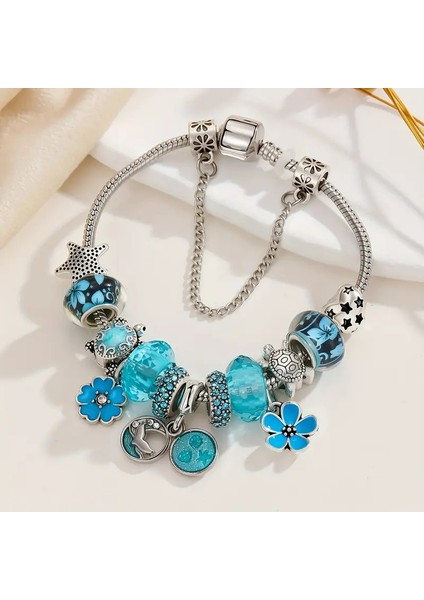 Pandora Tarz , Okyanus Serisi Turkuaz Charmlı Gümüş Bileklik, Ahşap Kutu Içerisinde fiyatları