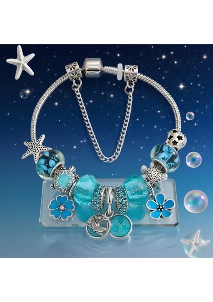 Pandora Tarz , Okyanus Serisi Turkuaz Charmlı Gümüş Bileklik, Ahşap Kutu Içerisinde fırsatları