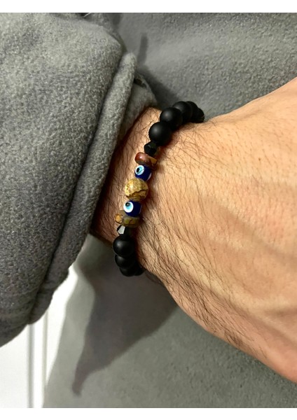 Renkli Doğal Taş Bileklik, Nazar Boncuklu, Unisex, Şık ve Özgün Tasarım