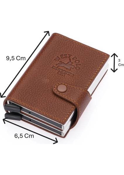 Hakiki Deri Çift Mekanizmalı Unisex Kartlık - Taba