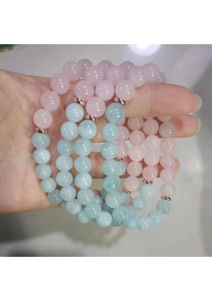 Renkli Doğal Taş Bileklik, Pembe Kuvars ve Akuamarin, 8mm, Şık Takı fiyatları