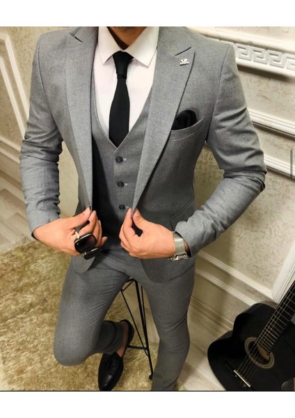 Damat Slim Fit Renk Seçenekleriyle Mono Yaka Tek Yırtmaçlı Astarlı Takim Elbise Kombinli