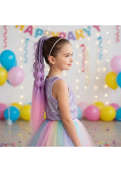 Balon ve Düz Salaş Örgülü Lastikli At Kuyruğu - ACM06