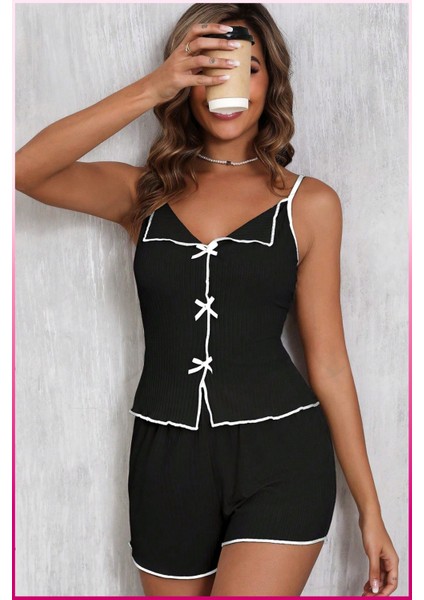 La Vıor Style La Vıor Kadın Siyah Şortlu Pijama Takımı modelleri