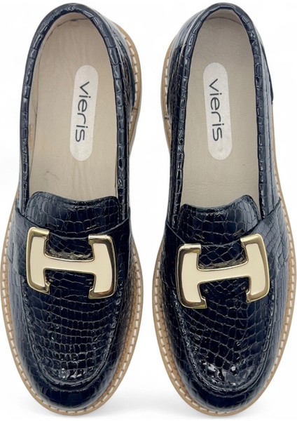 Harlow Siyah Kroko Toka Detaylı Hakiki Deri Maskülen Kadın Loafer fırsatları