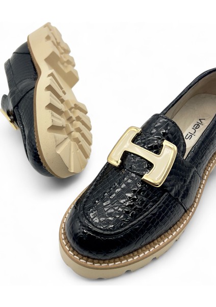 Harlow Siyah Kroko Toka Detaylı Hakiki Deri Maskülen Kadın Loafer indirimleri