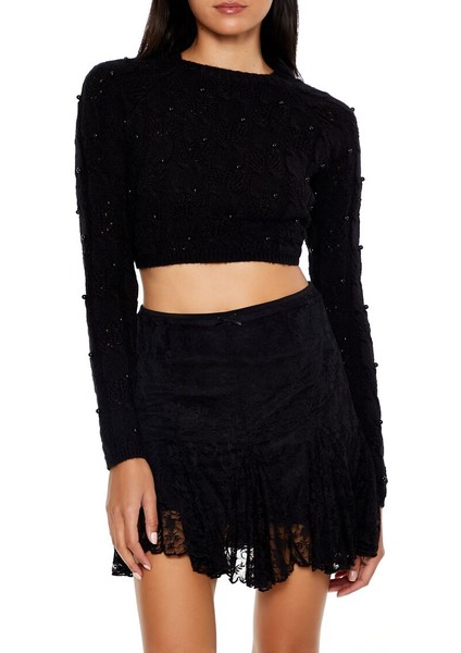 Boncuk Detaylı Crop Kazak fiyatları