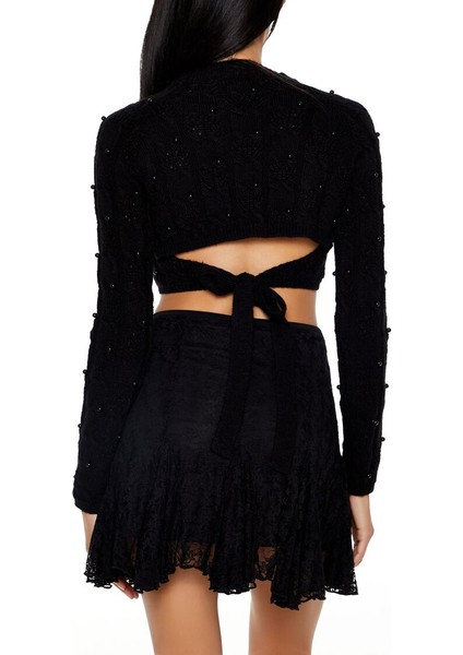 Boncuk Detaylı Crop Kazak modelleri