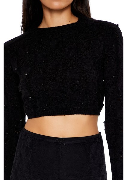 Boncuk Detaylı Crop Kazak indirimleri