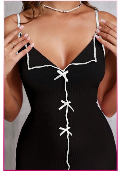 La Vıor Style La Vıor Siyah Kadın Ev Giyim Uyku Takımı Gecelik Elbise fiyatları