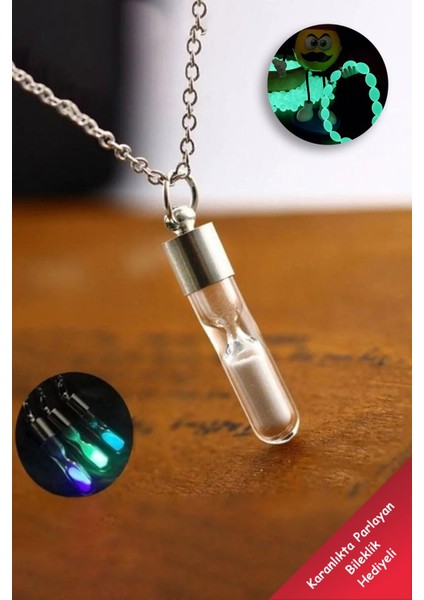 Parlayan Kum Saati Neon Kolye ve Bileklik Seti, Gümüş Görünümlü Hediye