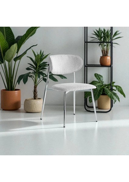 Laila S80 Sandalye – Gri Kumaş, Krom Metal Ayak