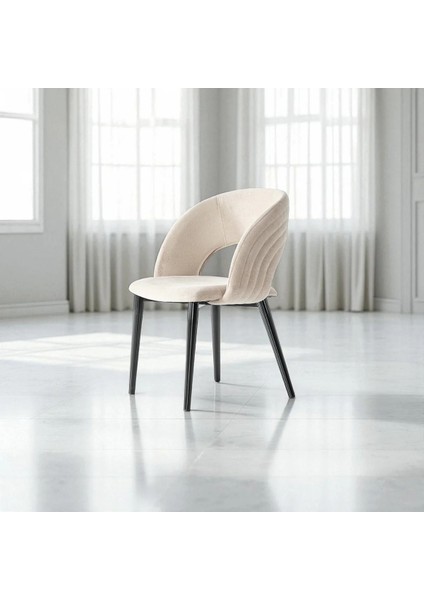 Mostar S88 Sandalye – Krem (Tiesto Polyester), Siyah Metal Ayak