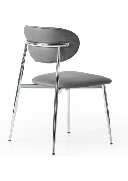 Laila S80 Sandalye – Gri Kumaş, Krom Metal Ayak