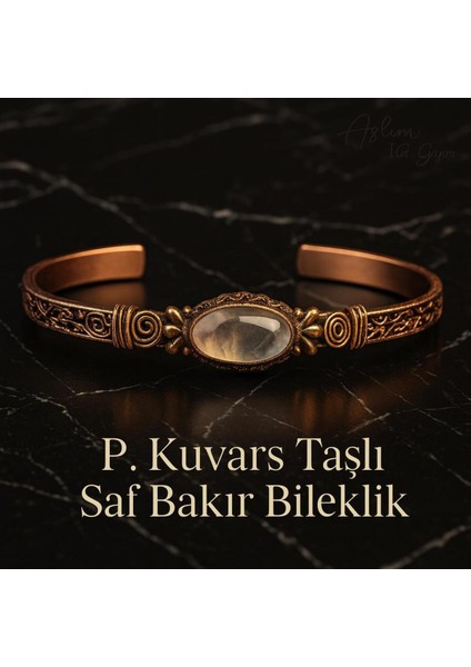 Pembe Kuvars ve Doğal Taşlı Saf Bakır Bileklik, Şık ve Enerji Dolu Aksesuar