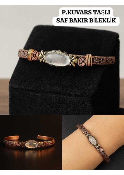Pembe Kuvars ve Doğal Taşlı Saf Bakır Bileklik, Şık ve Enerji Dolu Aksesuar indirimleri