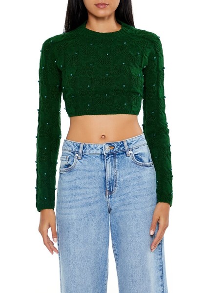 Boncuk Detaylı Crop Kazak fiyatları