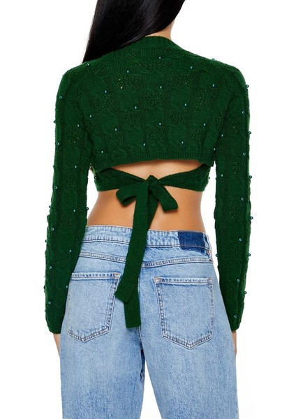 Boncuk Detaylı Crop Kazak modelleri