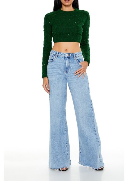 Boncuk Detaylı Crop Kazak fırsatları