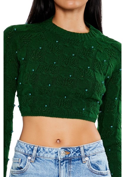 Boncuk Detaylı Crop Kazak indirimleri