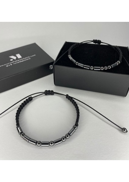 Siyah Hematit Doğal Taş Mors Alfabesi Çift Bileklik Seti fiyatları