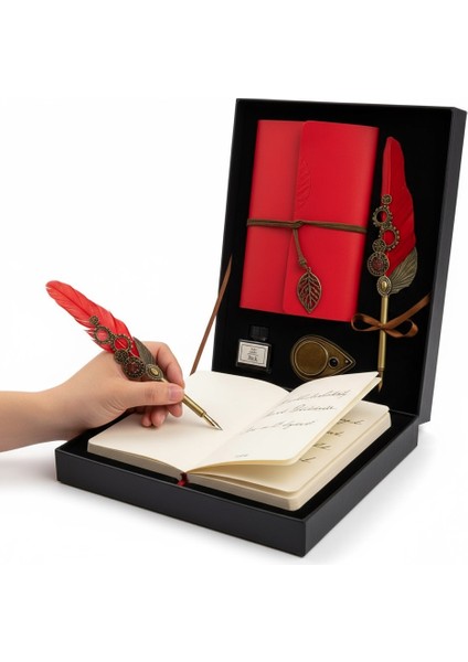 Kişiye Özel Mor Renk Divit Hokka Defter ve Tüylü Kalem Seti