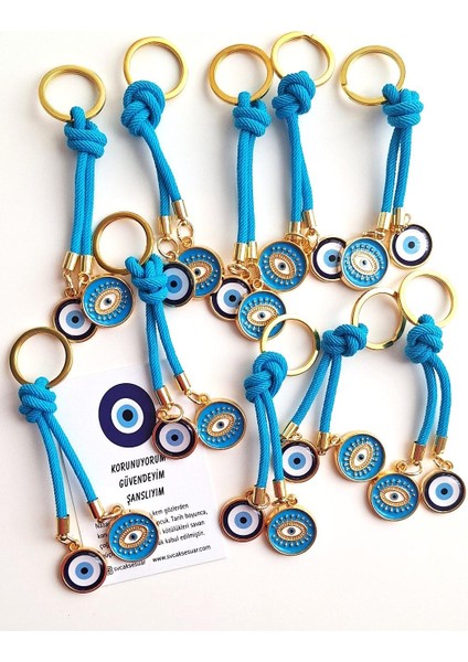 Yeni Yıl Hediyelik 10'lu Çift Nazar Boncuklu Anahtarlık - Mavi