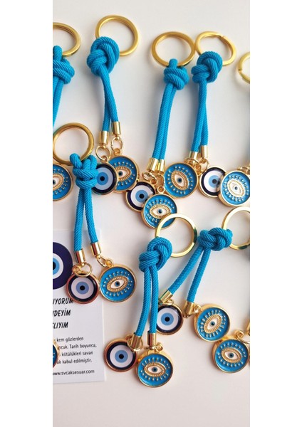 Yeni Yıl Hediyelik 10'lu Çift Nazar Boncuklu Anahtarlık - Mavi fiyatları
