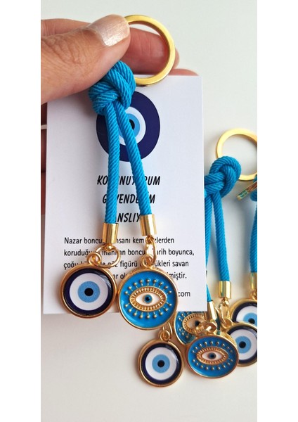 Yeni Yıl Hediyelik 10'lu Çift Nazar Boncuklu Anahtarlık - Mavi modelleri