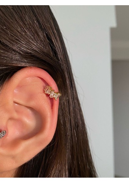 Şık Taşlı Cerrahi Çelik Gold Baget Piercing, Zarif Takı Seçeneği