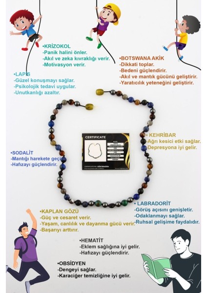 Turuncu Erkek Öğrenci Kolye, Doğal Taşlar, Şık ve Modern Takı