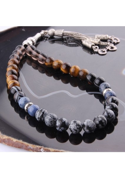 Oğlak Burcu 33'lü Tesbih, 8mm Dumortierit, Obsidyen, Kaplan Gözü, Göz Akik, Dumanlı Kuvars fırsatları