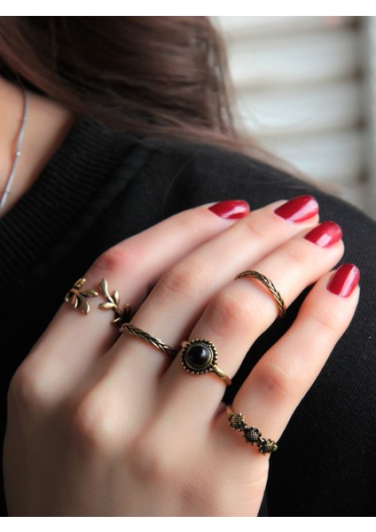 5'li Ayarlanabilir Eklem Yüzük Seti Oniks Doğal Taşlı, Şık ve Zarif Takı Seti fiyatları