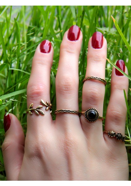 5'li Ayarlanabilir Eklem Yüzük Seti Oniks Doğal Taşlı, Şık ve Zarif Takı Seti modelleri