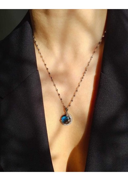 Gökyüzü Temalı Gümüş Kolye, Uzay ve Dünya Tasarımı, Şık Takı Aksesuar modelleri