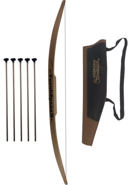 Doğal Ahşap Ok Yay Seti, Yay + 5 Ok + Taşıma Çantası