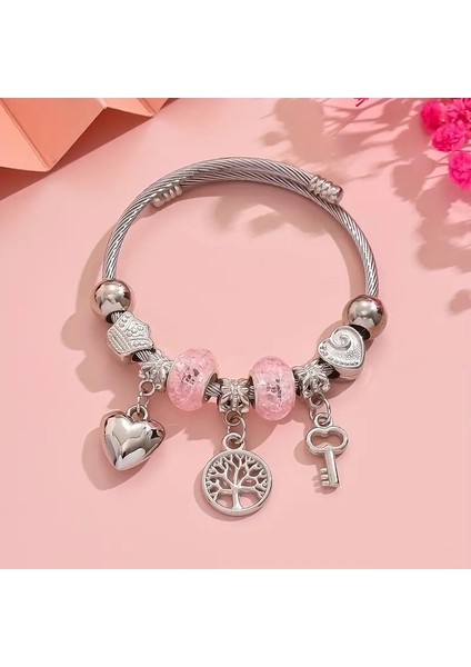 Pandora Tarz , Pembe Hayat Ağacı Kalp Sevgi Charmlı Bileklik, Ahşap Kutu Içerisinde fiyatları