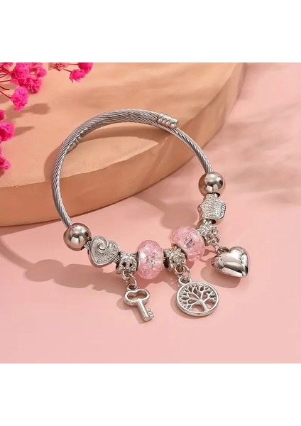 Pandora Tarz , Pembe Hayat Ağacı Kalp Sevgi Charmlı Bileklik, Ahşap Kutu Içerisinde indirimleri