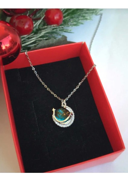 Gökyüzü Temalı Gümüş Kolye, Uzay ve Dünya Tasarımı, Şık Takı Aksesuar