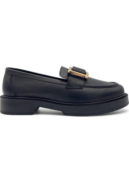 Solenne Siyah Hakiki Deri Fashion Toka Detaylı Kadın Loafer