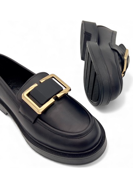 Solenne Siyah Hakiki Deri Fashion Toka Detaylı Kadın Loafer fırsatları